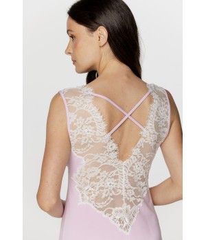 Nuisette femme seyante en micromodal, larges bretelles de dentelle et lacets dans le dos