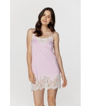 Nuisette femme en micromodal et dentelle fines bretelles et lacets dans le dos