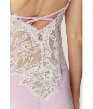 Nuisette femme en micromodal et dentelle fines bretelles et lacets dans le dos
