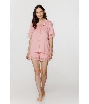 Ensemble de nuit pyjama femme en micromodal et dentelle chemisette et shorty