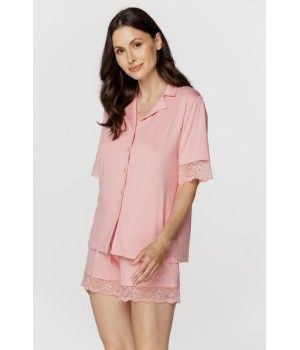 Ensemble de nuit pyjama femme en micromodal et dentelle chemisette et shorty