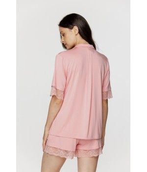 Ensemble de nuit pyjama femme en micromodal et dentelle chemisette et shorty