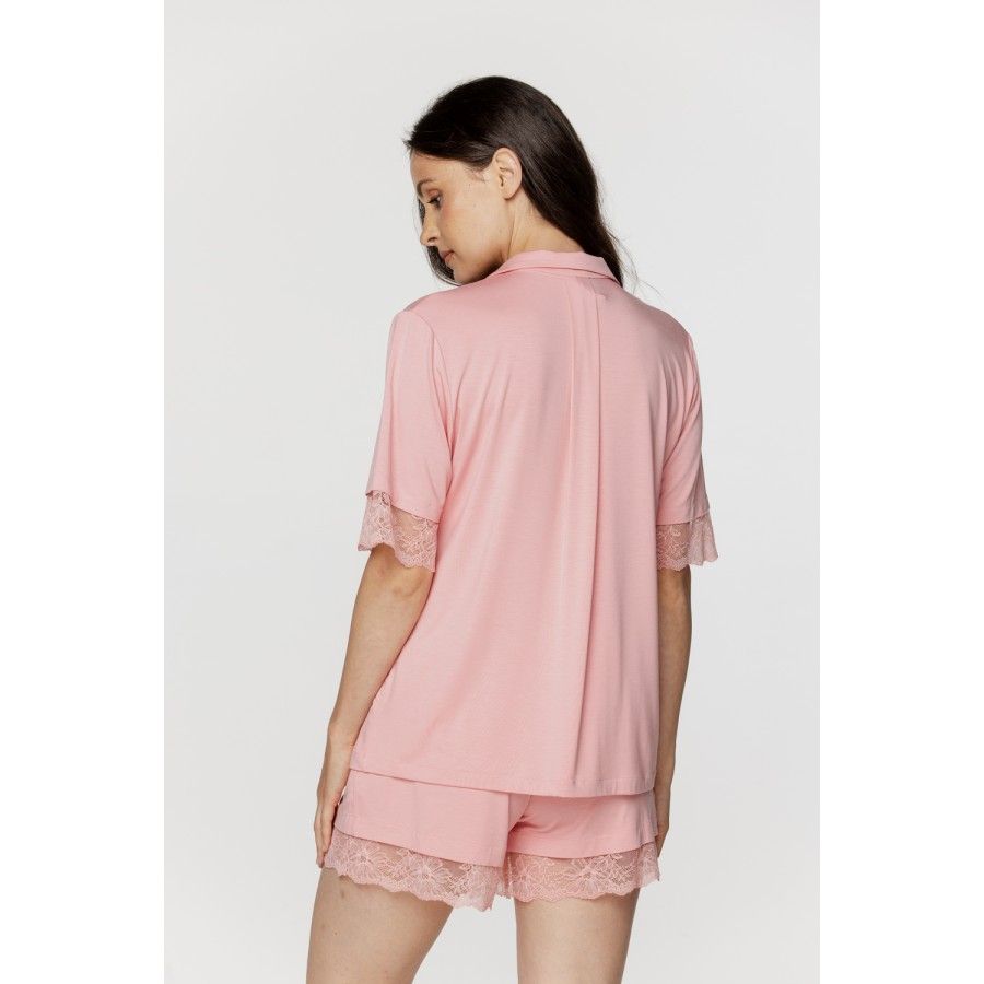 Ensemble de nuit pyjama femme en micromodal et dentelle chemisette et shorty