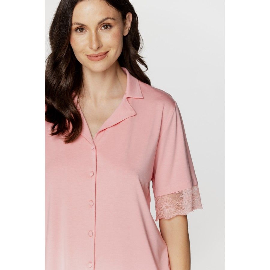 Ensemble de nuit pyjama femme en micromodal et dentelle chemisette et shorty