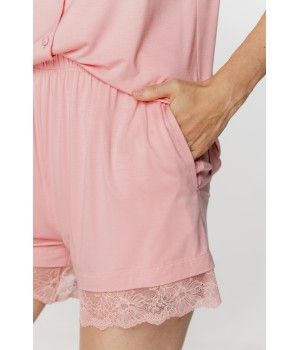 Ensemble de nuit pyjama femme en micromodal et dentelle chemisette et shorty
