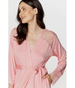 Ladies short dressing gown in micromodal fabric and lace on the cuffs