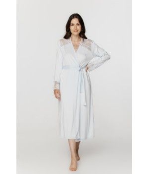 Für Damen: Langer Kimono aus Micromodal mit langen Ärmeln mit Spitzenbesatz