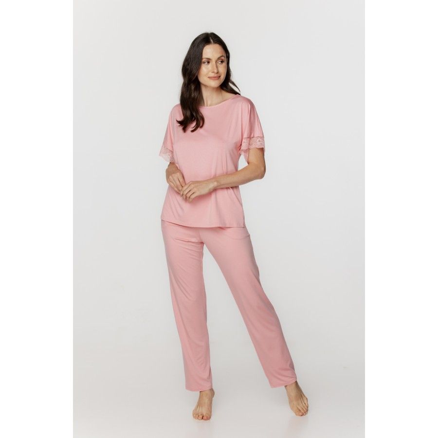Ensemble pyjama femme en micromodal, tee-shirt manches courtes et pantalon long Ensemble pyjama femme en micromodal, tee-shirt manches courtes et pantalon long
