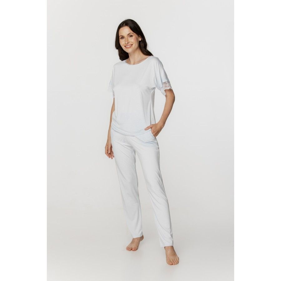 Für Damen: Zweiteiliger Pyjama aus Micromodal, T-Shirt mit kurzen Ärmeln und lange Hose