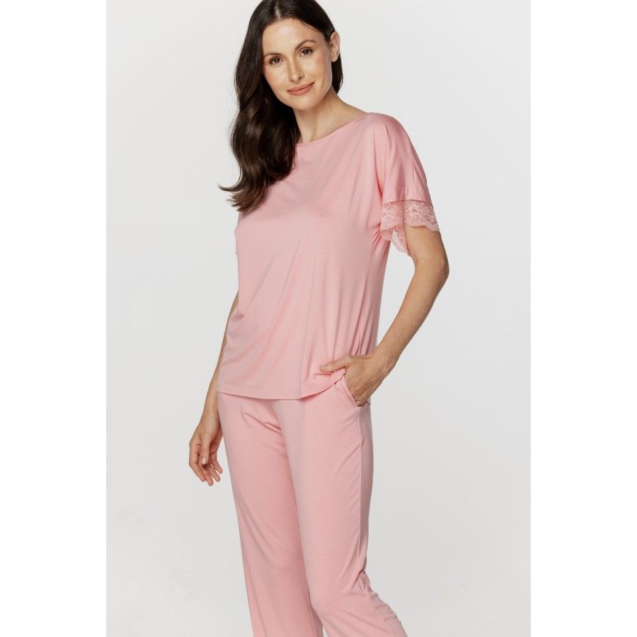 Ladies micromodal pyjamas, short-sleeve T-shirt top and long bottoms