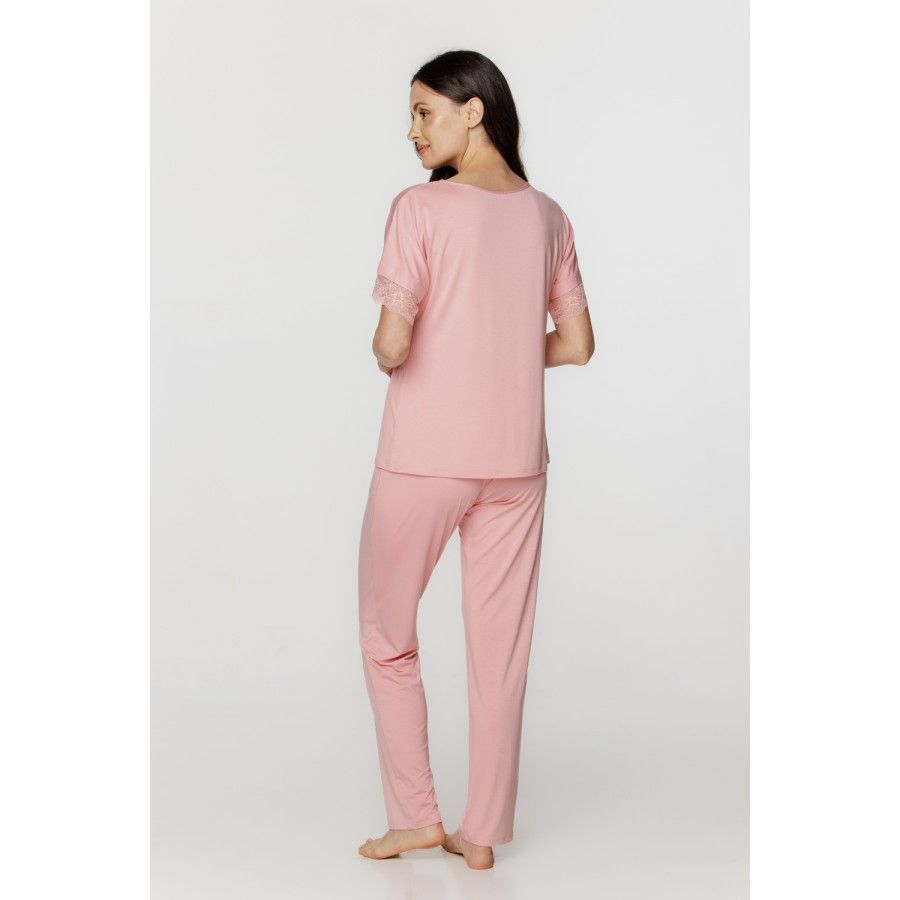Für Damen: Zweiteiliger Pyjama aus Micromodal, T-Shirt mit kurzen Ärmeln und lange Hose