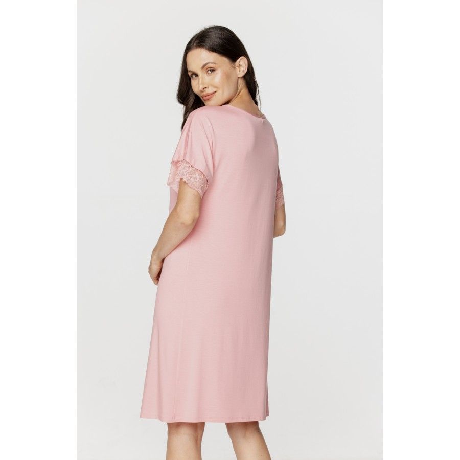 Chemise de nuit femme style tunique manches courtes en micromodal et fine dentelle