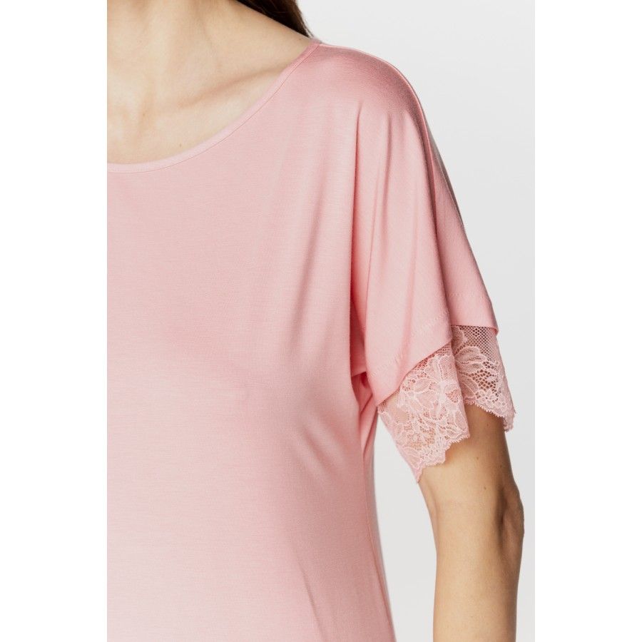 Für Damen: Nachthemd im Tunika-Stil aus Micromodal und Spitze mit kurzen Ärmeln