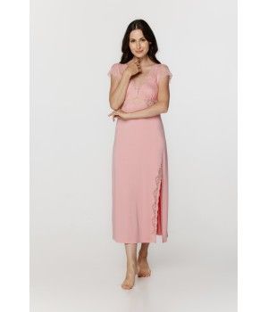 Für Damen: Eng anliegendes langes Nachthemd aus Micromodal und Spitze mit kurzen Ärmeln 1 - www.coemi-lingerie.com 