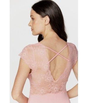 Nuisette femme manches courtes en micromodal et fine dentelle