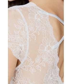 Ladies short-sleeve negligee in micromodal and fine lace