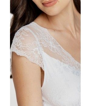 Nuisette femme manches courtes en micromodal et fine dentelle