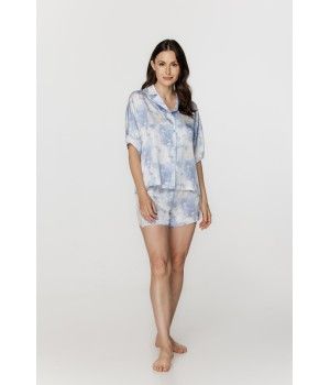 Ensemble pyjama femme en viscose bleu et blanc, haut chemise et short Pyjamas - www.coemi-lingerie.com 
