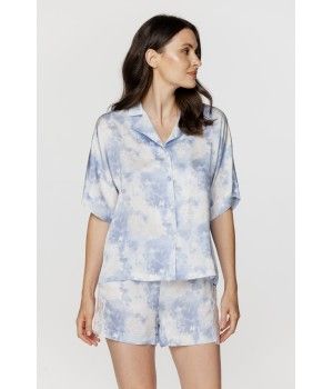 Ensemble pyjama femme en viscose bleu et blanc, haut chemise et short Pyjamas - www.coemi-lingerie.com 