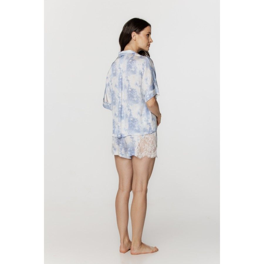 Ensemble pyjama femme en viscose bleu et blanc, haut chemise et short Pyjamas - www.coemi-lingerie.com 