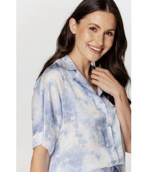 Ensemble pyjama femme en viscose bleu et blanc, haut chemise et short Pyjamas - www.coemi-lingerie.com 