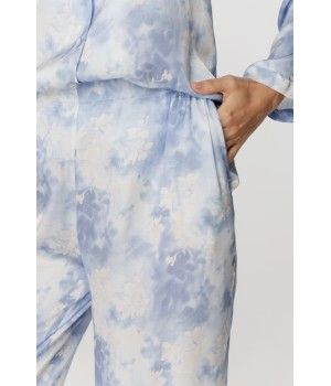 Ensemble pyjama femme ample et long en viscose, imprimé bleu nuage blanc