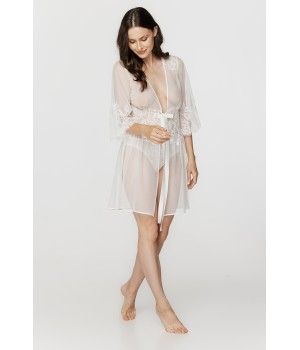 Für Damen: Kurzer sexy Kimono aus luftigem Tüll und Spitze in Weiß