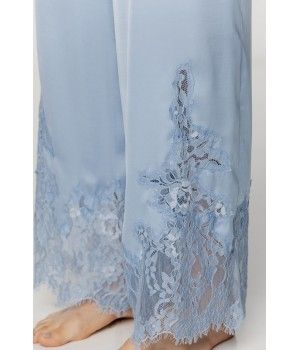 Ensemble pyjama femme en satin soyeux et dentelle bleu ciel Pyjamas - www.coemi-lingerie.com 