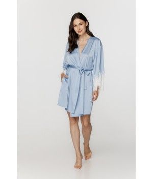 Déshabillé femme court en satin bleu ciel et dentelle blanche, manches longues Déshabillés - www.coemi-lingerie.com 
