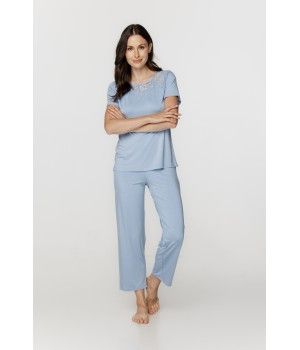 Ensemble pyjama en micomodal doux et dentelle, haut manches courtes