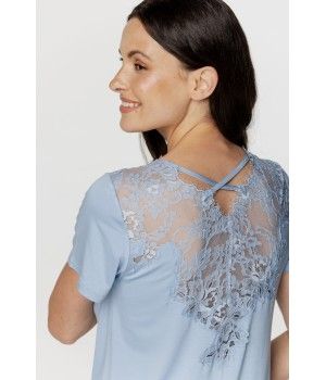 Für Damen: Zweiteiliger Pyjama aus weichem Micromodal und Spitze, Oberteil mit kurzen Ärmeln