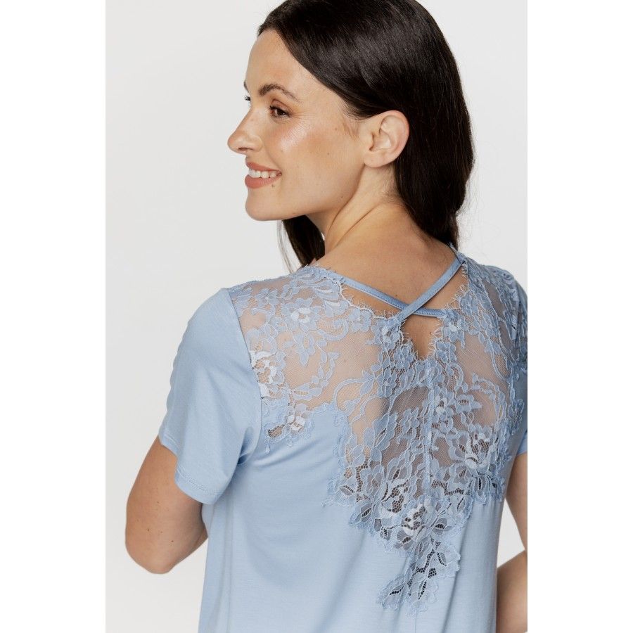 Ensemble pyjama en micomodal doux et dentelle, haut manches courtes