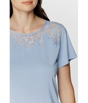 Für Damen: Zweiteiliger Pyjama aus weichem Micromodal und Spitze, Oberteil mit kurzen Ärmeln