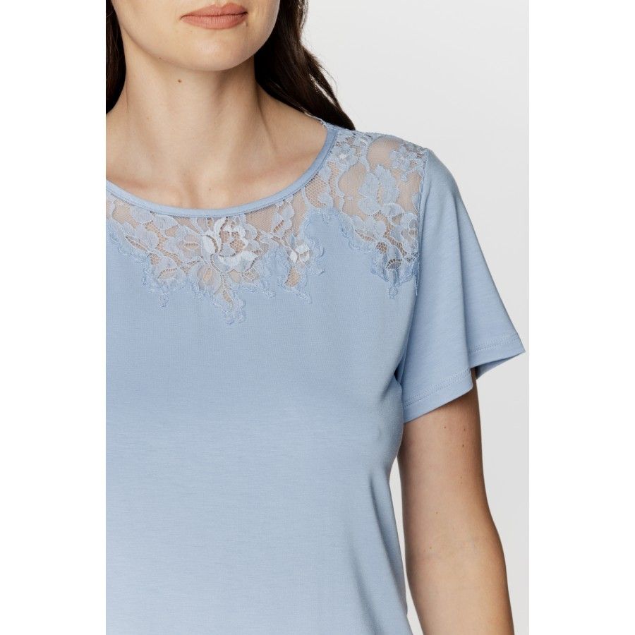 Für Damen: Zweiteiliger Pyjama aus weichem Micromodal und Spitze, Oberteil mit kurzen Ärmeln