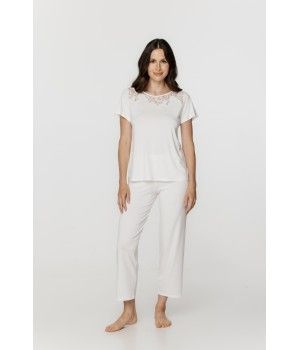 Ensemble pyjama en micomodal doux et dentelle, haut manches courtes