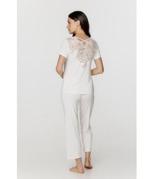 Ensemble pyjama en micomodal doux et dentelle, haut manches courtes