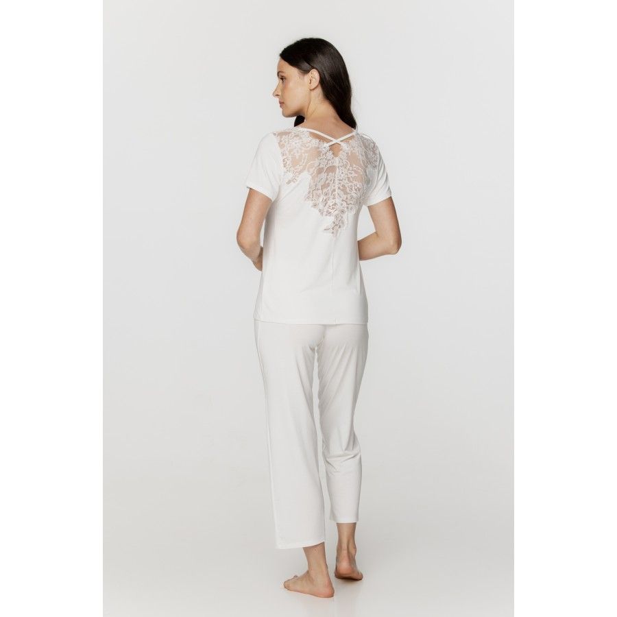 Ensemble pyjama en micomodal doux et dentelle, haut manches courtes