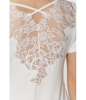 Ensemble pyjama en micomodal doux et dentelle, haut manches courtes