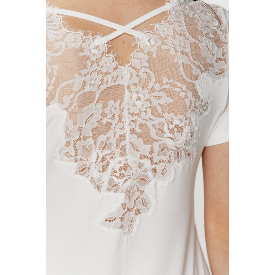Ensemble pyjama en micomodal doux et dentelle, haut manches courtes