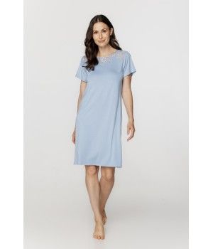 Für Damen: Langes Schlafshirt aus Micromodal und Spitze mit kurzen Ärmeln