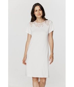 Für Damen: Langes Schlafshirt aus Micromodal und Spitze mit kurzen Ärmeln