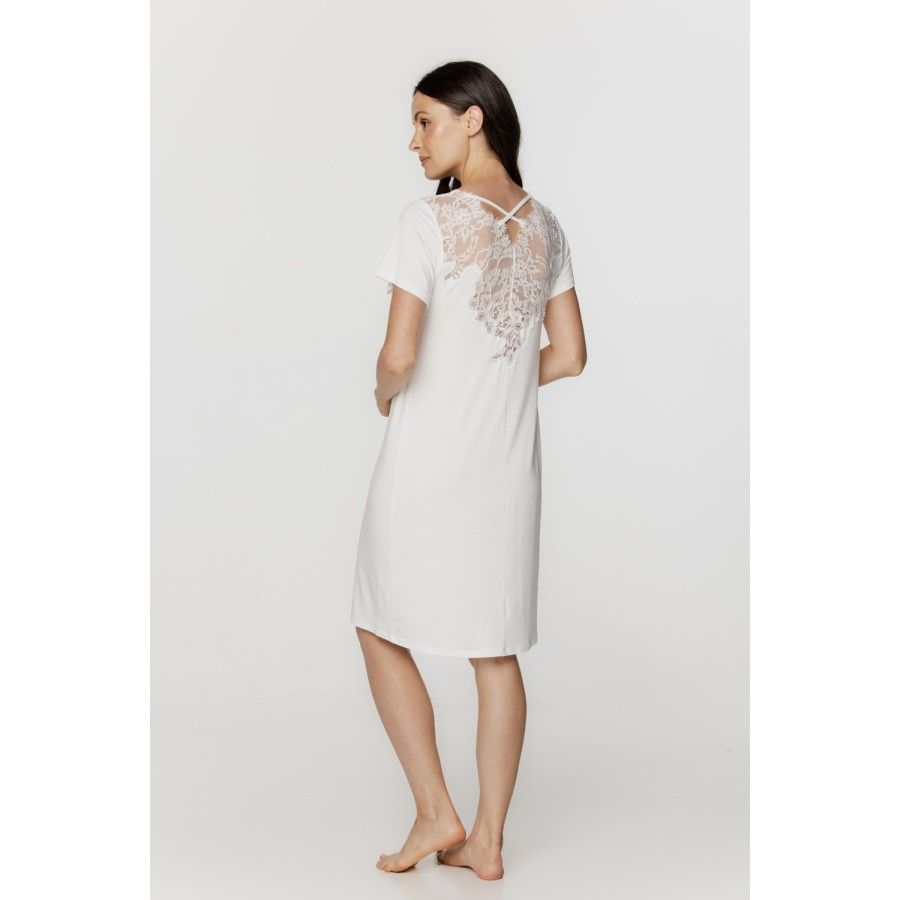 Für Damen: Langes Schlafshirt aus Micromodal und Spitze mit kurzen Ärmeln