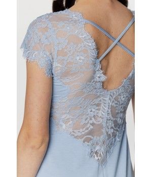 Flattering, short-sleeve, long nightdress in micromodal and lace