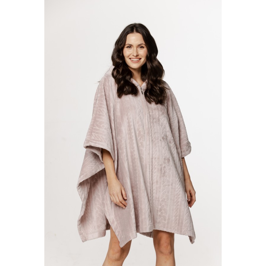 Wunderschöner Oversize-Poncho mit Kapuze aus Samt, ¾-Ärmeln und Reißverschluss