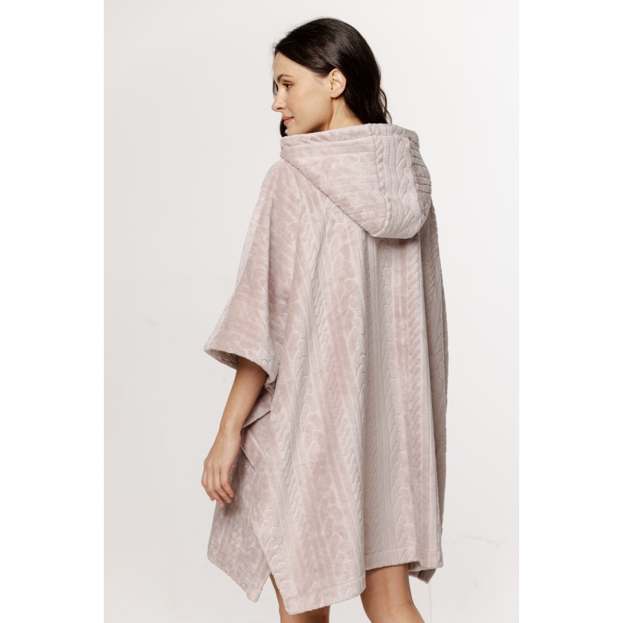 Wunderschöner Oversize-Poncho mit Kapuze aus Samt, ¾-Ärmeln und Reißverschluss