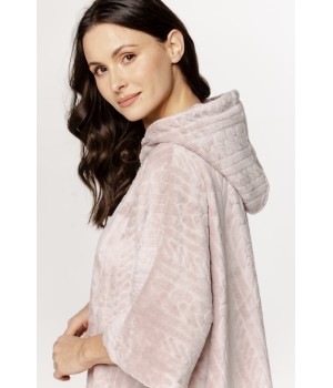 Wunderschöner Oversize-Poncho mit Kapuze aus Samt, ¾-Ärmeln und Reißverschluss