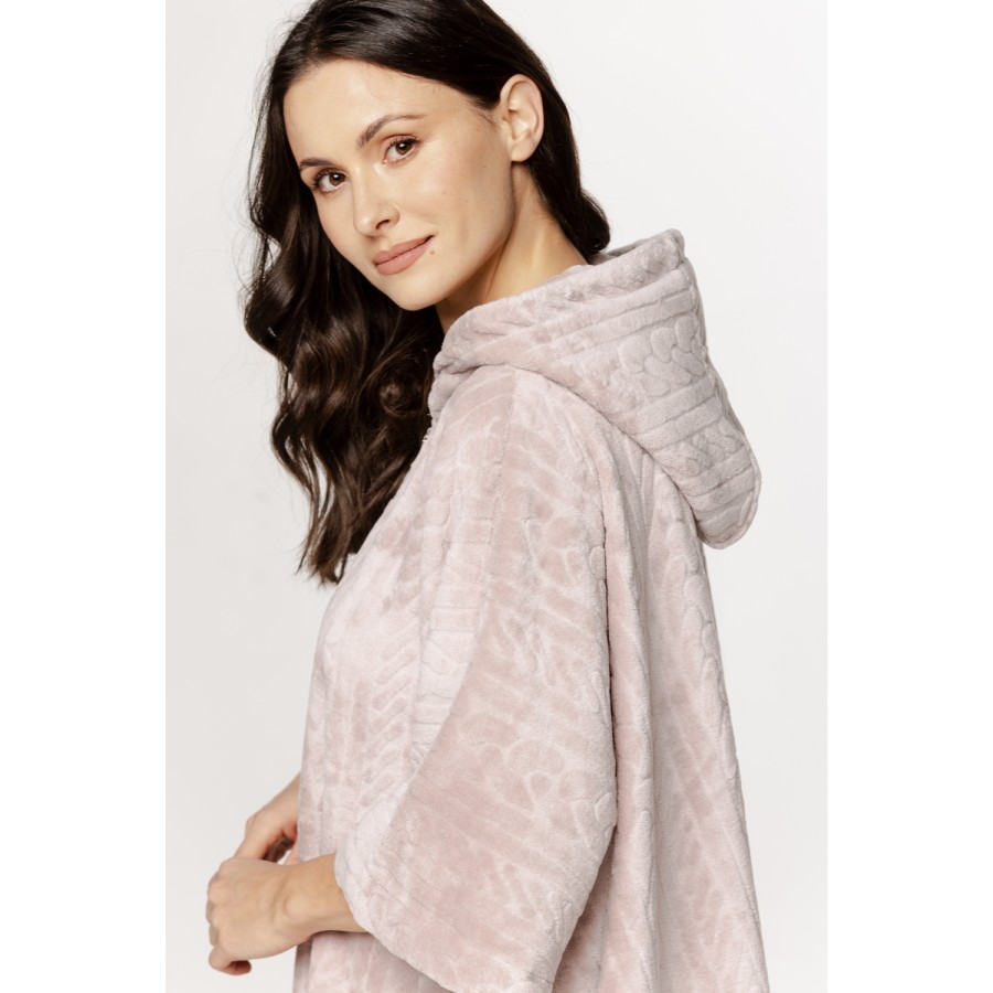 Wunderschöner Oversize-Poncho mit Kapuze aus Samt, ¾-Ärmeln und Reißverschluss