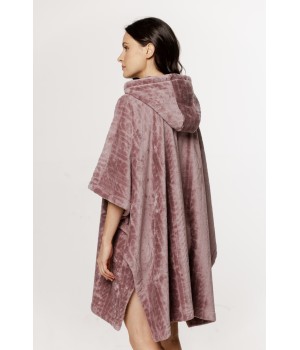 Wunderschöner Oversize-Poncho mit Kapuze aus Samt, ¾-Ärmeln und Reißverschluss