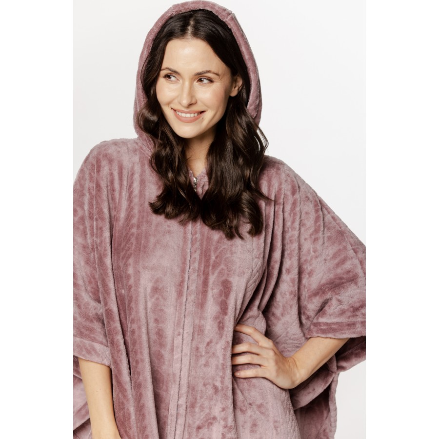 Wunderschöner Oversize-Poncho mit Kapuze aus Samt, ¾-Ärmeln und Reißverschluss