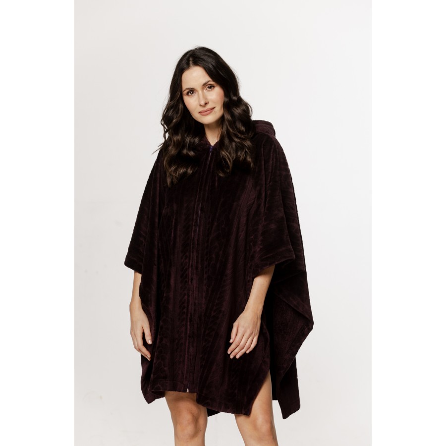 Wunderschöner Oversize-Poncho mit Kapuze aus Samt, ¾-Ärmeln und Reißverschluss
